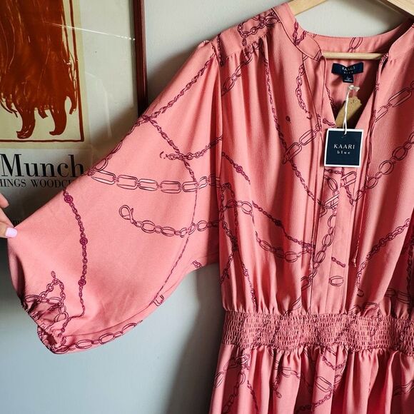 NWT Kaari Blue London Calling Blush Chain Long Sleeve Mini Dress – Large - Picture 3 of 10